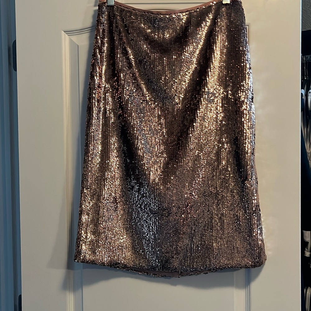 J. Crew Sequin Midi Skirt in Bronze